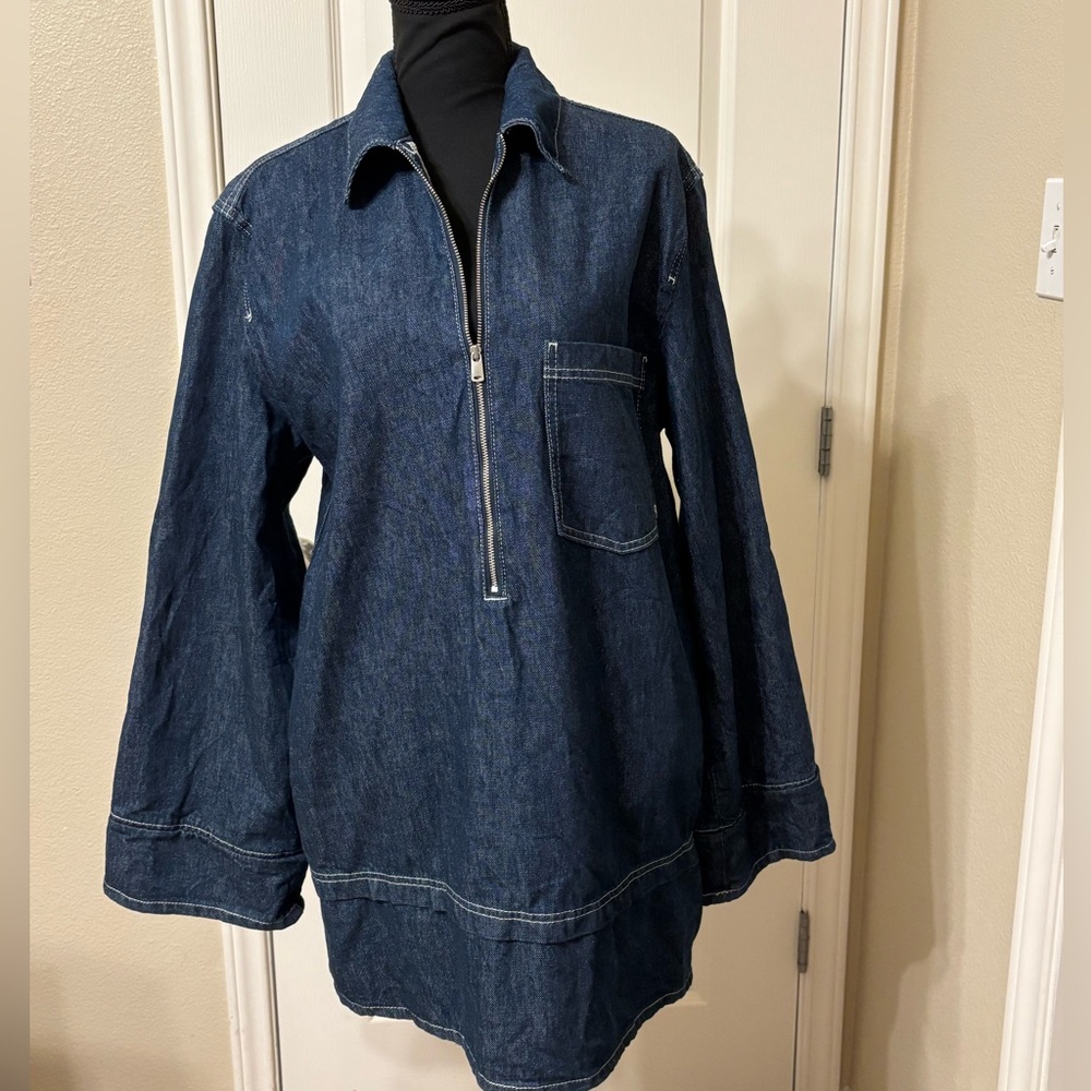 Anthropologie Pilcro Medium Denim mini dress long sleeve zipper jean pockets Lg - Picture 12 of 14